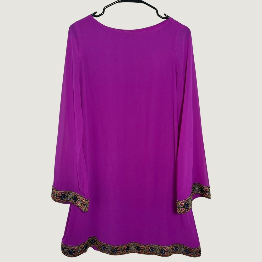 Trina Turk Magenta Purple Paisley Embroidered Trim Shift Dress XS No belt